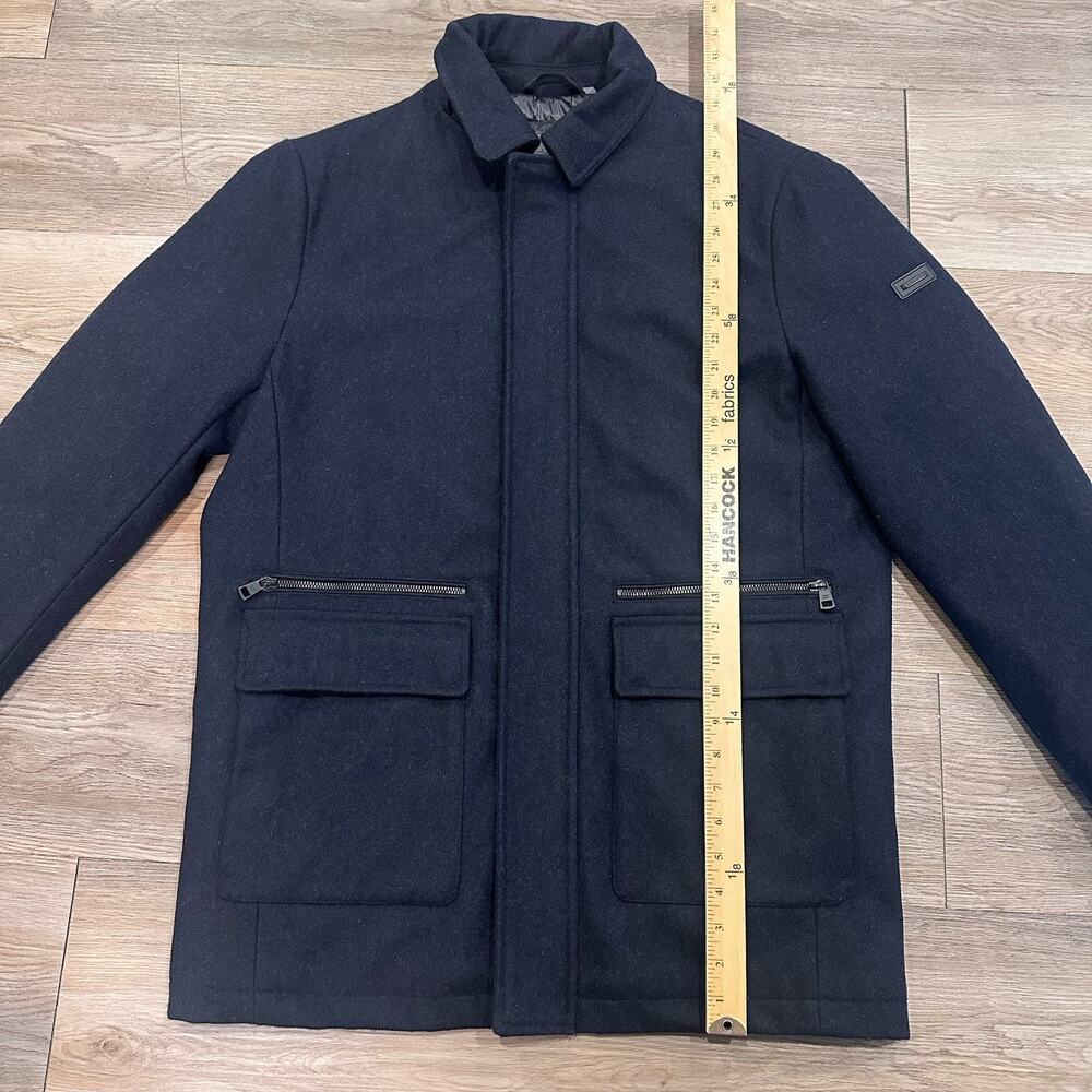 Calvin Klein Men’s Med Wool Duffle Navy Coat Jacket Removable Hood EUC - Picture 6 of 16